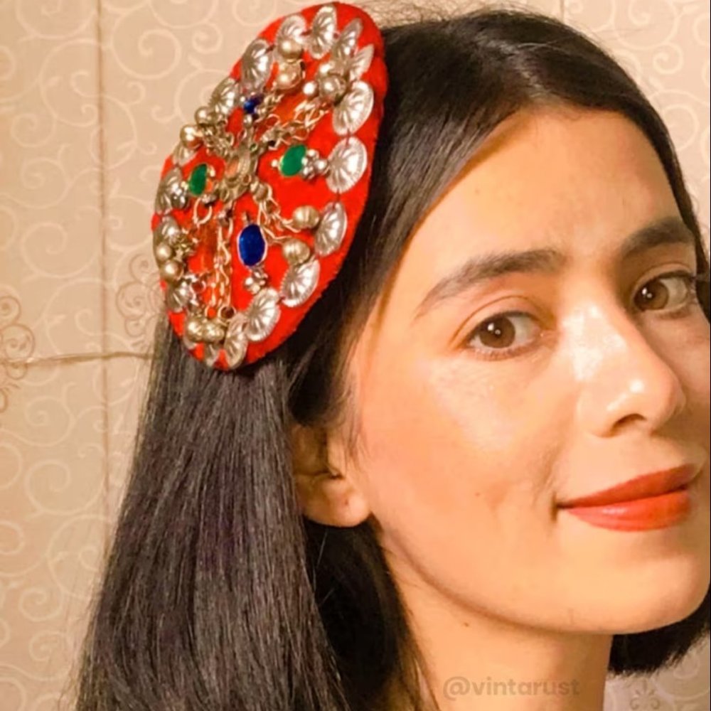 Red Ertugrul Inspired Hair Clip: Handmade Tribal Hair Pin - Picture 5 of 14